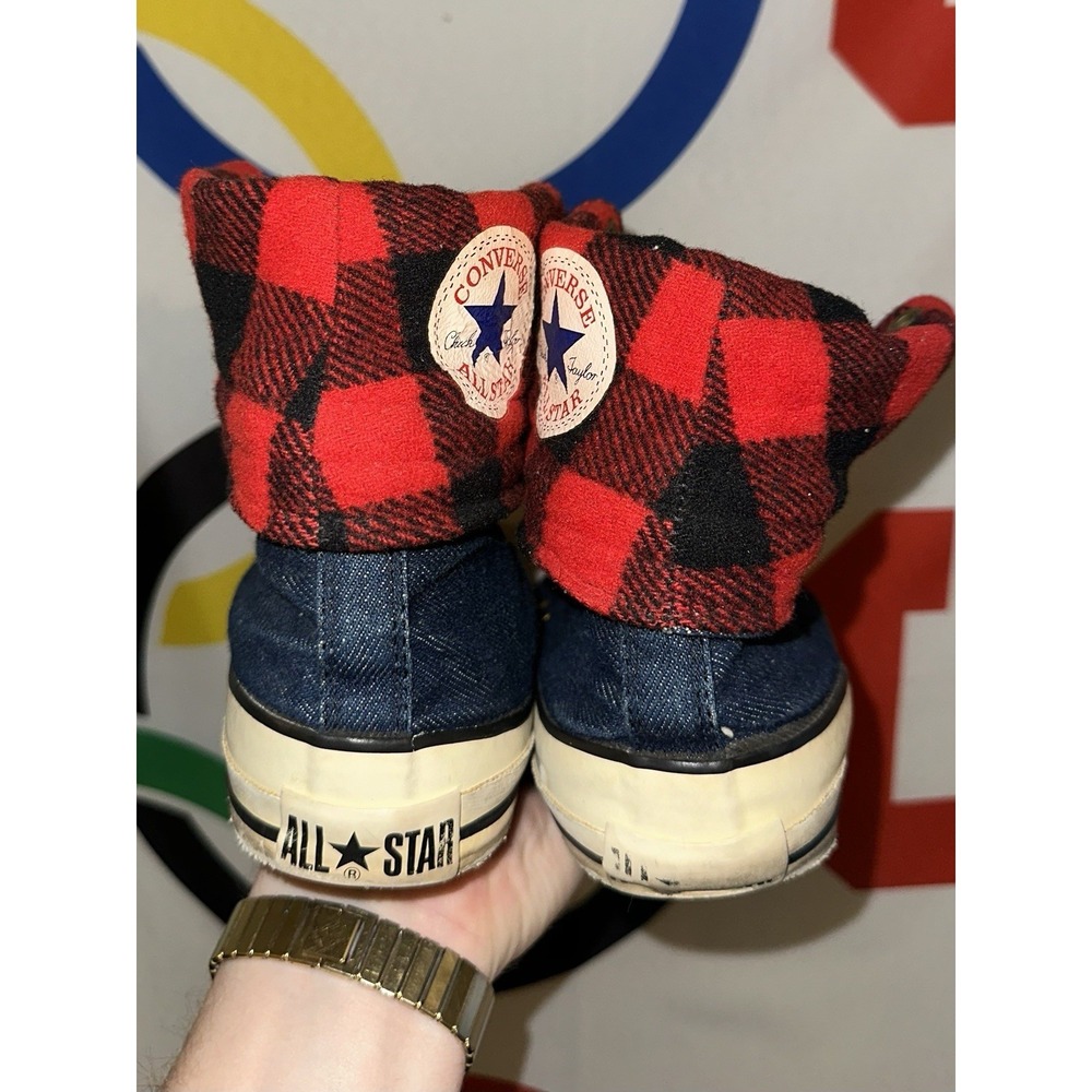 Converse NeeHi Calf High USA Made Denim Fold Plaid Sneaker Size 8 Chuck Taylor - Picture 5 of 8